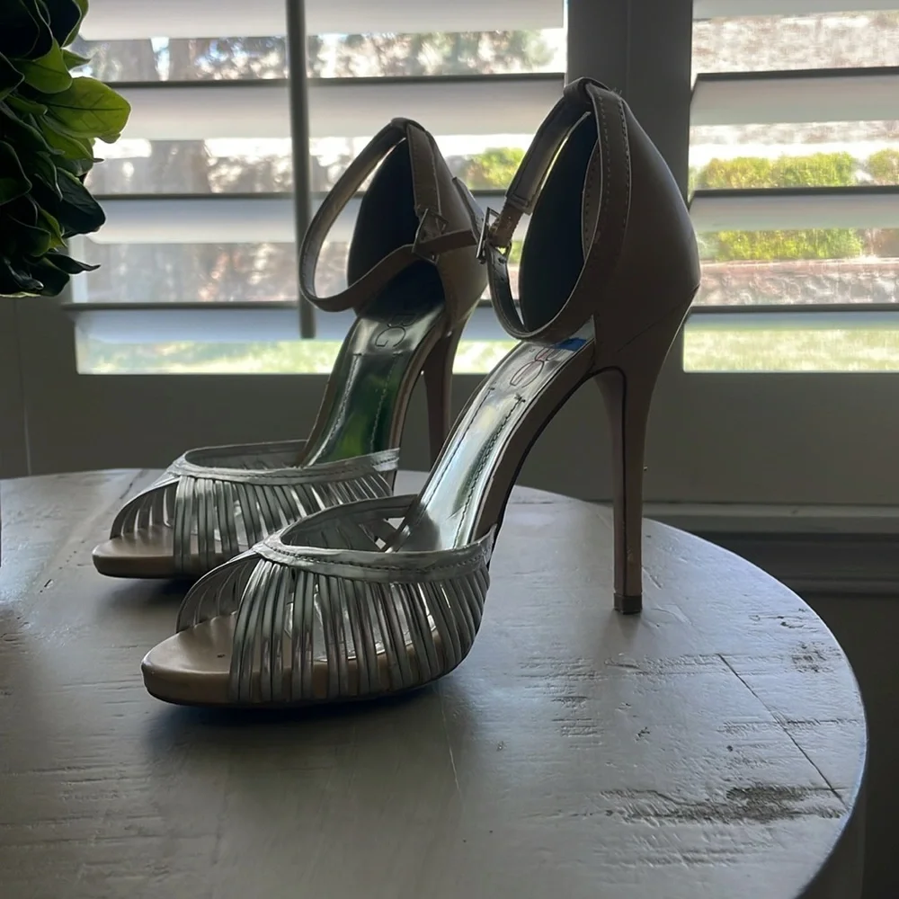 BCBG Elegant Nude Strappy Heels - Picture 5 of 5